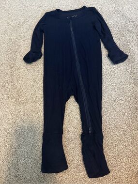 BAMBOO Navy Ribbed Zip-Front Footed One-Piece